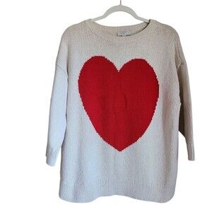 loft outlet 100% cotton red heart graphic crewneck sweater womens size XL
